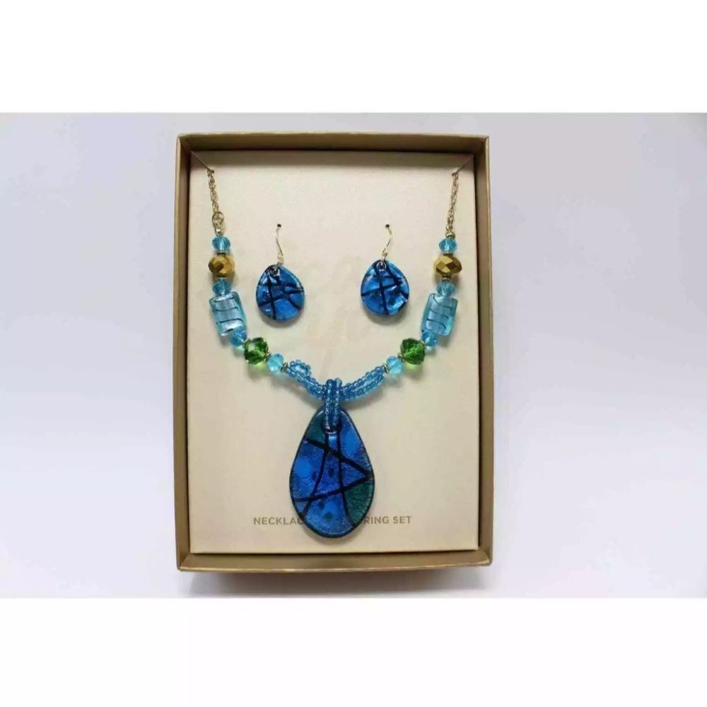 Erica Lyons Glass Bead Necklace & Earring Set NWT 18"